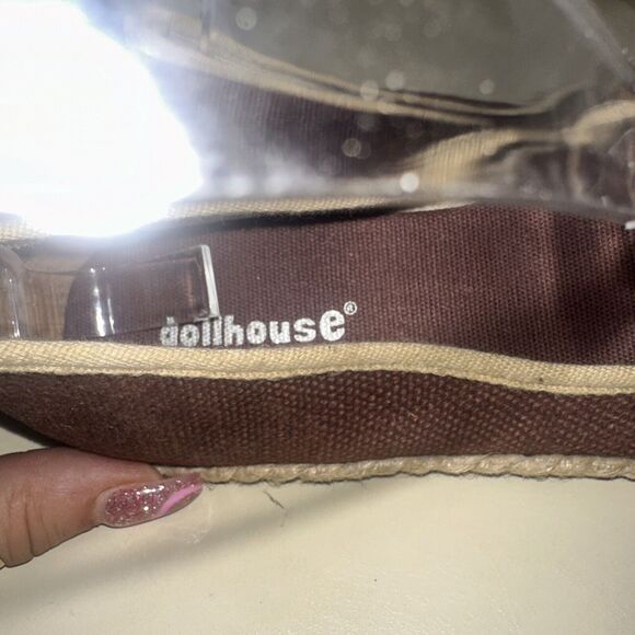 NEW Dollhouse Brown Canvas Peep Toe Flat Shoe Size 6 Slip On Ballet Flat Shoes - Picture 7 of 7